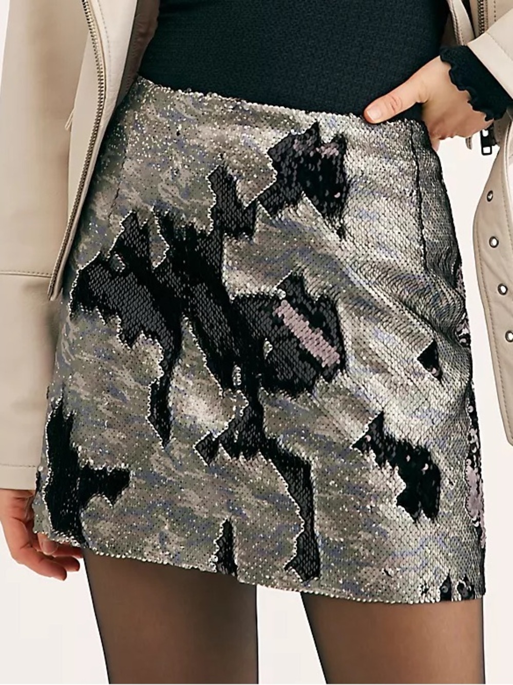 Free People FP One Reversible Black Silver Sequin Mini Skirt Small Party Sz 10